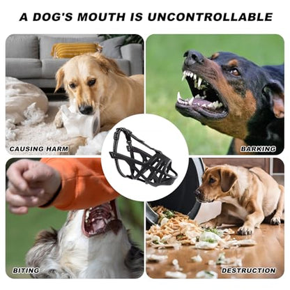 Breathable Basket Dog Muzzle - Adjustable for Small to X-Large Dogs, Allows Panting & Drinking, Safe for Training, Grooming & Vet Visits (Black)
