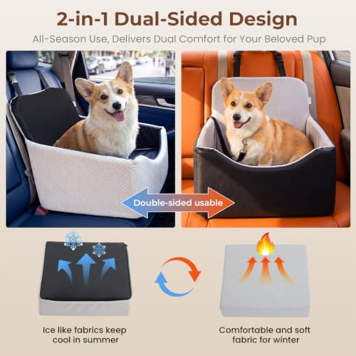Dog Car Seat for Small/Medium Dogs Up to 35 lbs, 5in Booster Car Seat Cushion, Fully Detachable and Washable, with Safety Belt and Anti-Slip Base, Grey - color: Grey