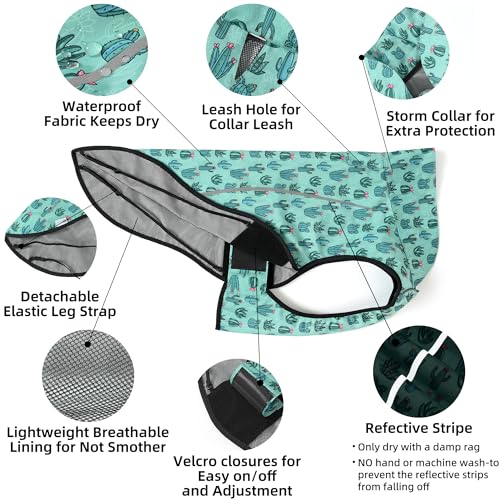 Mile High Life Dog Raincoat, Adjustable Waterproof Reflective Rain Jacket for Small Medium Large Dogs, Lightweight Breathable Pet Rain Coat with Leash Hole(Green Cactus,XXS Chest 16-19") - color: Green Cactus, size: XXS Chest 16"-19"