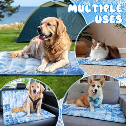 Chunful 4 Pack Dog Cooling Mat Water Injection Pet Cooling Mat for Dogs Cats with Storage Bags Washable and Foldable Pet Pad Summer for Small Medium Large Breeds of Doggy Bed Sofa Floor Car Seat (XL) - size: XL