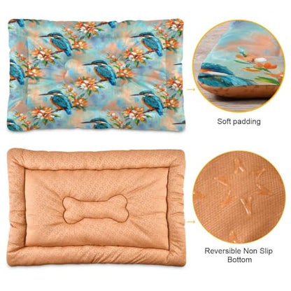 Kingfisher Pattern Pet Bed Mat for Dogs and Cats, Soft Washable Crate Pad with Non-Slip Bottom, Cozy Bed Cushion for Small Medium Large Pets, 18x24 Inch - size: Small
