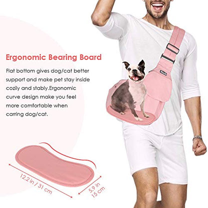 Lukovee Dog Sling Carrier, Hard Bottom Support & Adjustable Soft Padded Shoudler Strap Dog Slings for Small Dogs, Dog Purse with Drawstring Mesh Opening & Zipper Pockets for Puppy Cat Pet (Pink) - color: A-Pink