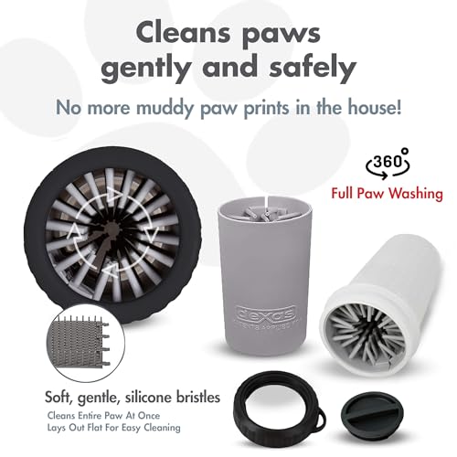 Dexas Lidded MudBuster Medium Dog Paw Cleaner, Light Gray, Fits 1.5"-2.5" Wide Paws, Gentle Silicone Bristles for Quick, Easy Cleaning - color: Light Gray, size: Medium with Lid