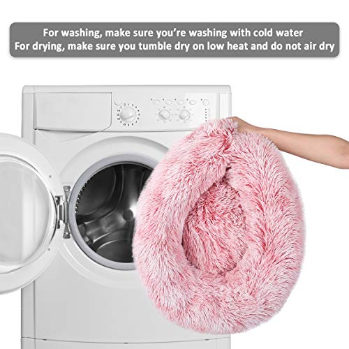 NOYAL Calming Donut Dog Bed for Small to Medium Dogs & Cats - Plush Faux Fur Anti-Anxiety Pet Bed with Machine Washable Cover & Non-Slip Base - color: Gradient Pink, size: Large 27.5''