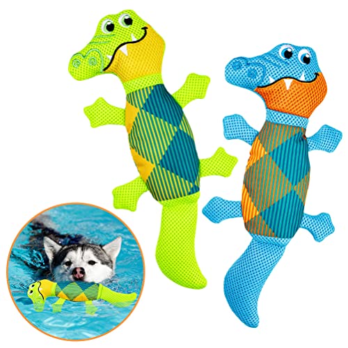 EXPAWLORER Floating Dog Toys Squeaky Toys - 2 Pack Dog Water Toys for Pool Fetch, Durable Oxford Fabric Pet Chew Toy Summer Outdoor Interactive Play, for Small Medium Breeds - color: Crocodile