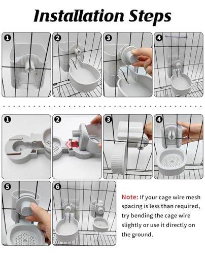 GPY Automatic Hanging Gravity Pet Feeder and Water Dispenser Set ，Automatic Rabbit Feeder and Dog Water Dispenser for Dogs Cats Pets Animals Large Capacity (Blue Water Feeder&Food Feeder) (Grey) - color: Grey