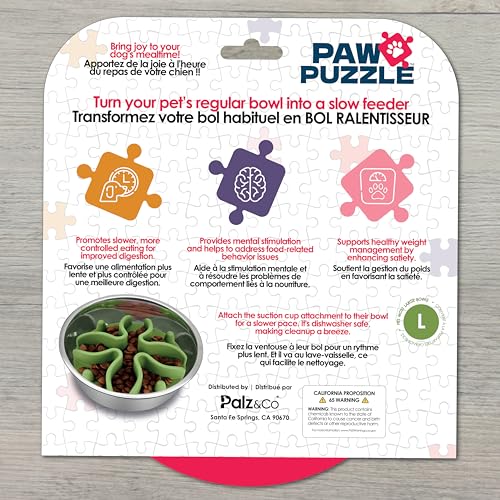 Palz&Co Paw Puzzles Slow Feeder Dog Bowl Insert - 5.5" Round Silicone Insert for Large Pet Bowls, Green - Promotes Healthier Eating & Mental Stimulation, Dishwasher & Freezer Safe - size: Large