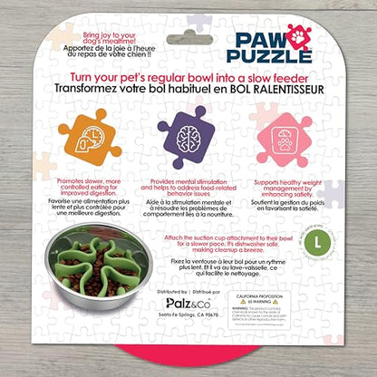 Palz&Co Paw Puzzles Slow Feeder Dog Bowl Insert - 5.5" Round Silicone Insert for Large Pet Bowls, Green - Promotes Healthier Eating & Mental Stimulation, Dishwasher & Freezer Safe - size: Large