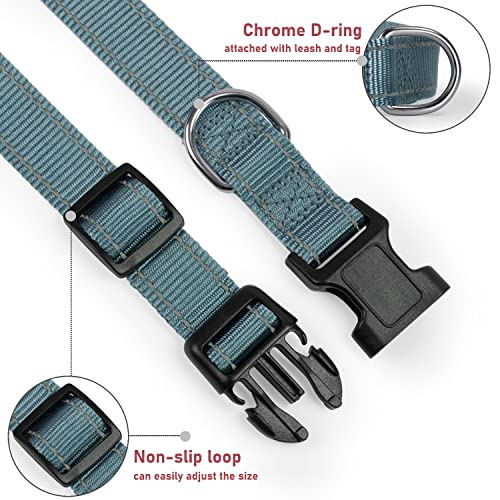 Reflective Dog Collar with Buckle Adjustable Safety Nylon Collars for Small Medium Large Dogs, Grey S - color: Grey, size: Small :Width 5/8",Neck 10-14"