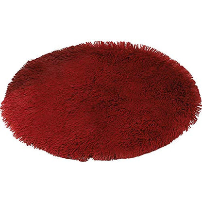 31 Inch Plush Dog Bed Mat Warm Fluffy Round Puppy Crate Pad with Anti-Slip Waterproof Bottom Soft Comfy Pet Kennel Mat for Small and Medium Dogs Sleeping(Claret) - color: Claret, size: 31 Inch