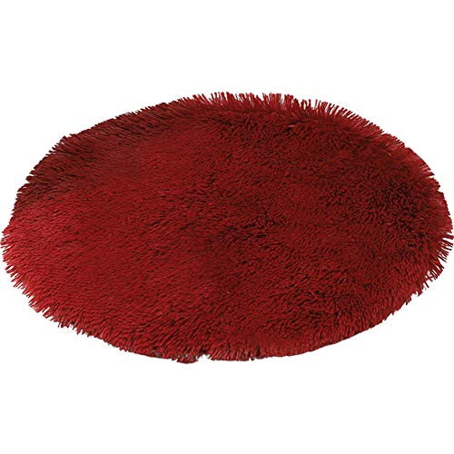 31 Inch Plush Dog Bed Mat Warm Fluffy Round Puppy Crate Pad with Anti-Slip Waterproof Bottom Soft Comfy Pet Kennel Mat for Small and Medium Dogs Sleeping(Claret) - color: Claret, size: 31 Inch