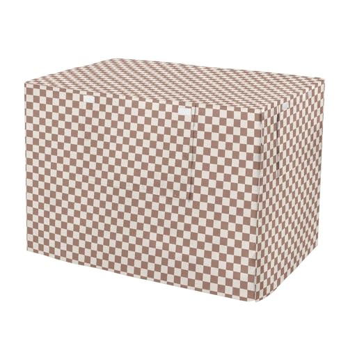 Dog Crates Covers Taupe Plaid Checkered Pet Kennel Cover Rollers Shades - size: S--30 x 19 x 21 inches