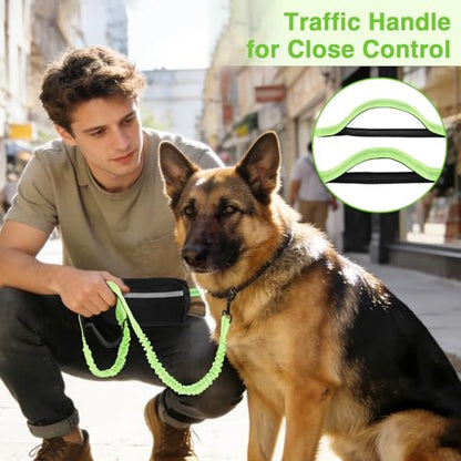 Hands Free Dog Leash with Zipper Pouch, Dual Padded Handles, Shock Absorbing Bungee Leash for Small Medium Large Dogs, Ideal for Walking Jogging Running Hiking (Green) - color: Green