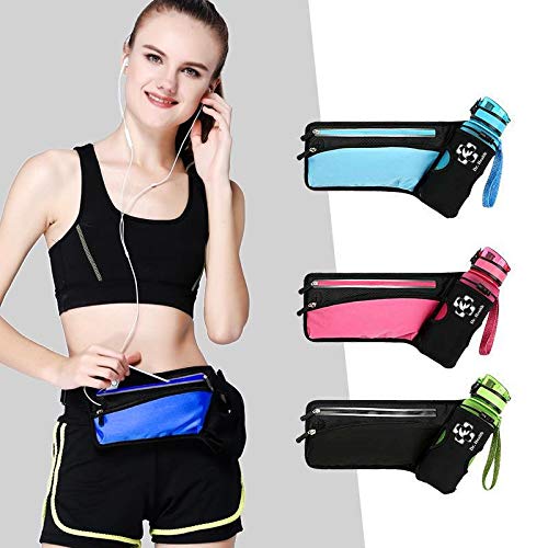 Running Belt Sport Waist Pack/Pouch w/Water Bottle Holder Hydration Fanny Pack Reflective Stripes Cellphone Storage Earphone hole for Dog walker Hiking Travel Adjustable Women/Men (BLACK/Royal Blue) - color: BLACK/Navy Blue