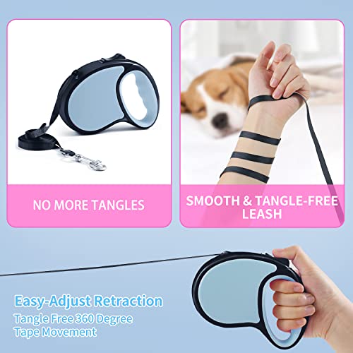 Retractable Dog Leash,[Strong Nylon Tape][One-Handed One Button Lock] for Small Medium Dogs and Cats,16ft Pet Walking Leash with 360°Tangle-Free Design,Anti-Slip Handle,Gift Package (Light Blue) - color: Light Blue