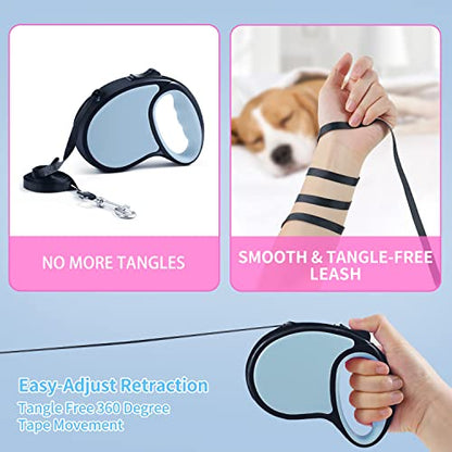 Retractable Dog Leash,[Strong Nylon Tape][One-Handed One Button Lock] for Small Medium Dogs and Cats,16ft Pet Walking Leash with 360°Tangle-Free Design,Anti-Slip Handle,Gift Package (Light Blue) - color: Light Blue
