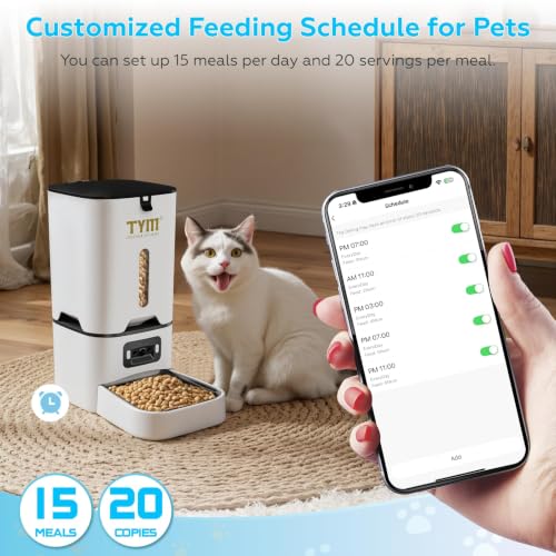 Automatic Cat Feeder with Camera, 5G WiFi Food Dispenser for Small Pets | Two-way Voice | Night Vision | Separation Anxiety | Weight / Diet Control | Programmable Timer | APP Remote Control - color: White-1c