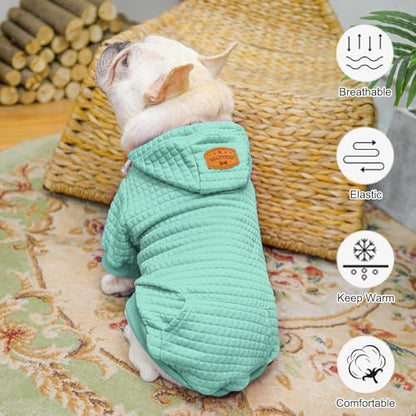 BEAUTYZOO Small Dog Hoodie Sweater with Pockets, Dog Clothes for Small Medium Dogs Boy Girl, Waffle-Like Laminated Cotton Pet Coats with Hat and Leash Hole, Mint Green XS - color: Mint Green, size: XS (Back: 10",Chest: 14", Neck: 8.7")