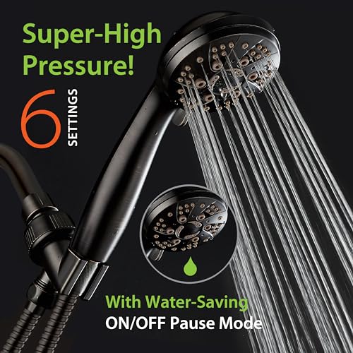 AquaDance High Pressure 6-Setting Oil Rubbed Bronze Handheld Shower Head with Stainless Steel Hose. Officially Independently Tested to Meet Strict US Quality & Performance Standards! - color: Oil Rubbed Bronze, size: 2.5 Gallon Per Minute, style: 2.5 Gall