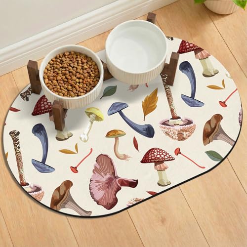 24''x16'' Absorbent Dog Food Mat, No Stains Quick Dry Pet Water Mat Protect Floor, Cat Dog Water Bowl Mat for Messy Drinkers, Non-Slip Rubber Base Pet Placemats for Food and Water, Mushroom - color: Mushroom, size: 24''x16''