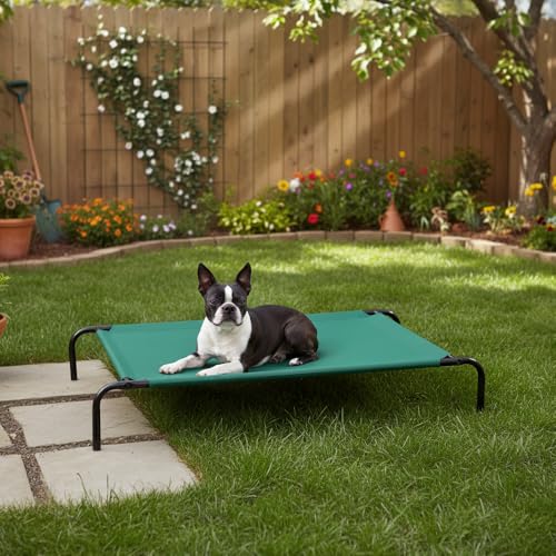 Amazon Basics Cooling Breathable Elevated Dog Bed with Metal Frame for Large Dogs, 51" x 31" x 8", Green, Easy to Assemble - color: Green, size: Large
