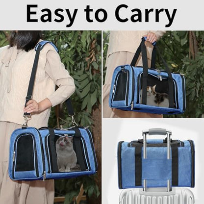 Soft-Sided Cat/Dog/Pet Carrier, Collapsible Pets Travel Carriers for Big Cats/Small Dogs with Shoulder Strap & Removable Mat, Mesh Puppy Carry Bag, Up to 16 Lbs, TSA Airline Approved(Blue) - color: BLUE, size: 17"L x 11"W x 11"H