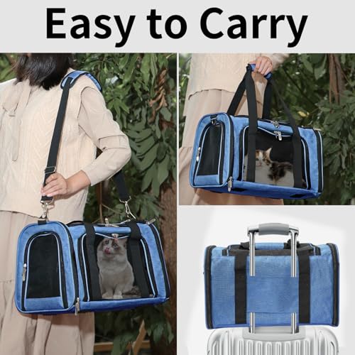 Soft-Sided Cat/Dog/Pet Carrier, Collapsible Pets Travel Carriers for Big Cats/Small Dogs with Shoulder Strap & Removable Mat, Mesh Puppy Carry Bag, Up to 25 Lbs (Blue) - color: BLUE, size: 20"L x 13"W x 13"H