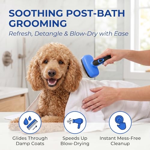 Self Cleaning Slicker Brush for Dog and Cat Deshedding, Blue | Shedding Brush for Dogs & Cats, One-Click Retractable Bristles for Easy Cleaning Flying Hair at Home - color: Blue 1 PCS