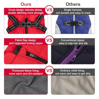 Dog Winter Coat, Warm Dog Jacket Reflective Adjustable Fleece Vest with Harness Built in, Windproof Pet Snow Jacket Snowsuit with Zipper for Small Medium Dogs, Red XS - color: Red, size: X-Small