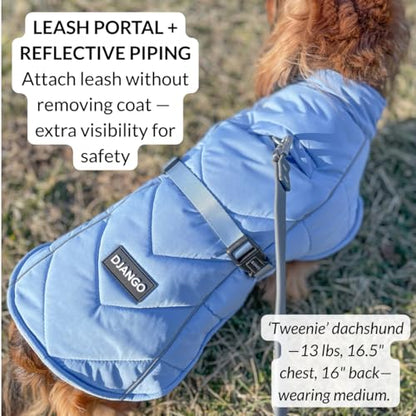 DJANGO Insulated Puffer Dog Jacket with Harness Hole – Warm, Water-Repellent Winter Dog Coat Large Dogs – Adjustable, Reflective Cold Weather Dog Apparel for Fall, Snow, Rain – Lafayette Green, Large - color: Lafayette Green, size: Large