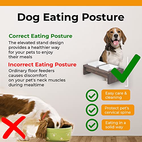 Bowsers Artisan Diner Double Dog Feeder - Handcrafted Rubberwood Frame with Square Ceramic Bowls Feeder for Dogs - Walnut, Small, 15" x 7" x 4" - color: Walnut, size: Small