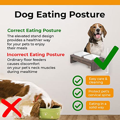 Bowsers Artisan Diner Double Dog Feeder - Handcrafted Rubberwood Frame with Square Ceramic Bowls Feeder for Dogs - Walnut, Small, 15" x 7" x 4" - color: Walnut, size: Small