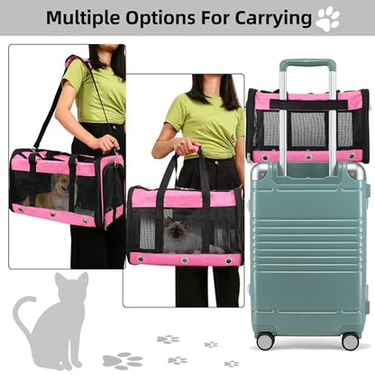 Soft Sided Cat/Dog Carrier,Collapsible Pets Travel Carriers for Pet/Puppy with Shoulder Strap & Removable Mat,Mesh Top Load Small Dogs/Cats Carry Bag Up to 25 Lbs（Pink,L） - size: L Pink