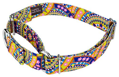 Country Brook Petz - Yellow Boho Mandala Martingale Dog Collar - Groovy Collection Featuring Far Out Designs (1/2 Inch, 2XS) - color: Yellow Boho Mandala, size: 2XS (Pack of 1)