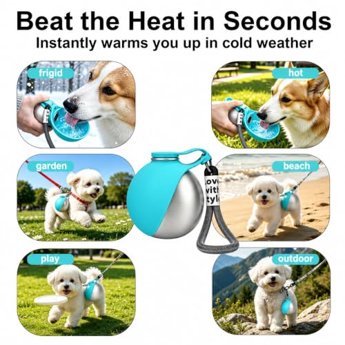 Leak Proof Portable Stainless Steel Dog Water Bottle, Flip-Top Silicone Bowl for Small Dog & Cat, Insulated Hot & Cold Retention, One-Hand Easy Use for Walking & Hiking, 10oz Blue(No Print) - color: Blue
