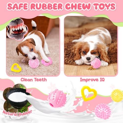 Zeaxuie 23 Pack Pink Puppy Toys for Teething, Small Dog Toys with Cute Puppy Chew Toys, Squeaky Dog Toys, Treat Ball and Interactive Rope Toys - color: 23 Pack (Cute-Bunny)