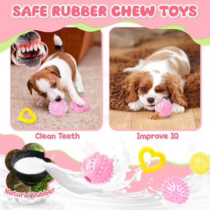 Zeaxuie 23 Pack Pink Puppy Toys for Teething, Small Dog Toys with Cute Puppy Chew Toys, Squeaky Dog Toys, Treat Ball and Interactive Rope Toys - color: 23 Pack (Cute-Bunny)