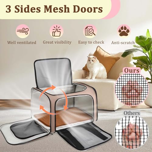 Cat Carrier - Cat Carrier Soft with Plush Pad & Cooling Mat, Easy-Load 4-Side Zipper & 3-Side Mesh Ventilation, Pet Carrier Airline Approved for Cats/Dogs Up to 16 lbs, Brown - color: Brown