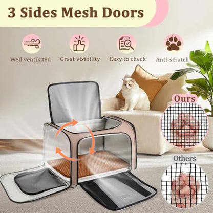 Cat Carrier - Cat Carrier Soft with Plush Pad & Cooling Mat, Easy-Load 4-Side Zipper & 3-Side Mesh Ventilation, Pet Carrier Airline Approved for Cats/Dogs Up to 16 lbs, Brown - color: Brown