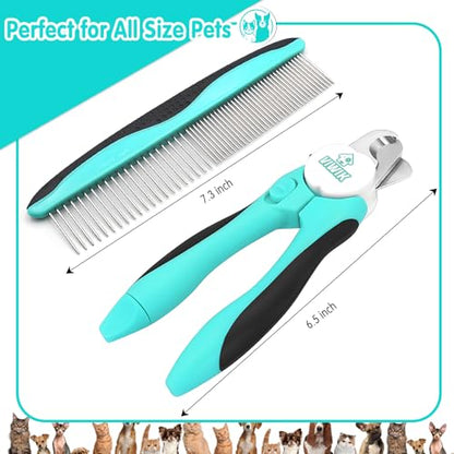 VIWIK 2 in 1 Dog Nail Trimmers with LED Light for Bloodline, Dog Comb, Dog Nail Clippers with Quick Sensor & Safety Guard to Avoid Overcutting, Cat Puppy Claw Clipper for Grooming with Nail File Blue - color: Black+Aqua