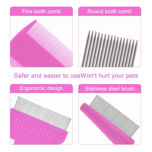 6 Pack Flea Comb for Cats Dogs,Stainless Steel Dog Cat Grooming Combs With Rounded Teeth,Double-Sided Tear Stain Remover,Dematting Comb For Dogs Cats Ideal for Small, Medium & Large Pets (Pink) - color: NEW Pink