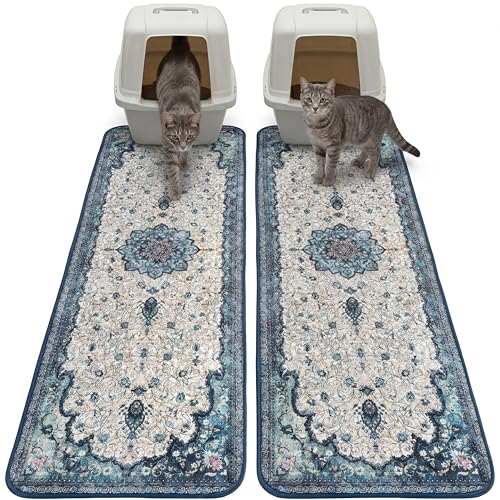 Hompet Cat Litter Mat 2 Pack, 18x54 Large Machine Washable Trapping Mats for Cats, Super Absorbent & Urine-Proof Cat Litter Box Mat for Floor, Waterproof & Non Slip Kitty Litter Rug - color: Turquoise Mandala, size: 18x54 Inch (Pack of 2)