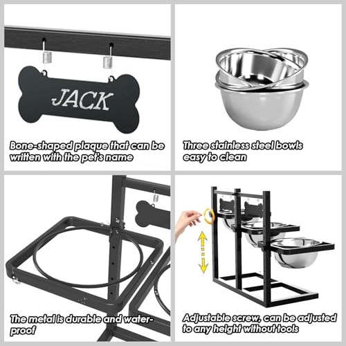 SHAINFUN Elevated Dog Bowls for Medium/Large Dogs with Mat, 6 Height Adjustable Raised Dog Bowls, Three Large 58oz Food Water Stainless Steel Bowls - size: Three 58oz Dog Bowl & Mat