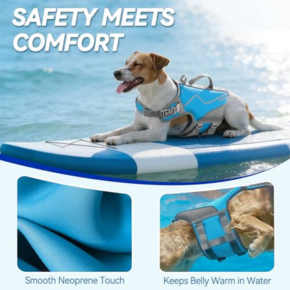 VIVAGLORY Neoprene Dog Life Vest, Dog Life Jacket for Swimming & Boating, Buoyancy & Comfort for Puppy Doggy, Swimming Vest with Handle, M, Cyra Blue | High Visibility Adjustable for Doggy Cat Puppy, Lifejacket with Leash Ring & Handle for Swimming & Boat