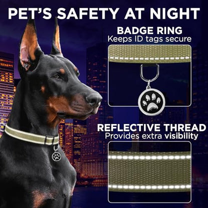 TECEUM Reflective Dog Collar – Olive – XS – Extra Soft Padding – Basic Nylon Pet Collar – Quick Release Buckle – Fits Small, Medium and Large Dogs, Puppies, Cats – ESA & Service Dog Options - color: Olive, size: X-Small