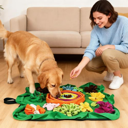 Vextronic Snuffle Mat for Dogs, Large Breed Slow Feeder Interactive Toy | 25x25-inch washable mat. Sparks natural foraging. Eases anxiety. Slows gulping, cuts bloat risk. Fits small to large pets. - color: Green