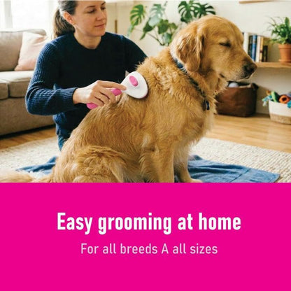 Self Cleaning Slicker Brush for Dogs & Cats – Deshedding Grooming Tool with One Click Hair Removal – Gentle for Sensitive Skin - color: PINK