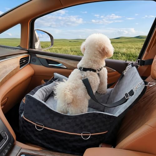 WOOCHPET Dog Car Seat for Small Pets Sturdy Puppy Booster Bed with Elevated Window View Washable Travel Carrier up to 35 Lbs - size: Medium