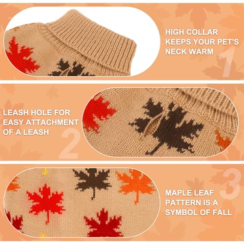 BEAUTYZOO Fall Sweater - Small Dog Sweaters for Girls & Boys, Turtleneck Knitwear in Cold Weather, Maple Leaf Cable Knit Puppy Pullover, Pet Apparel (Khaki, M) - color: Maple Leaf Khaki, size: M (Back: 16",Chest: 21", Neck: 13")