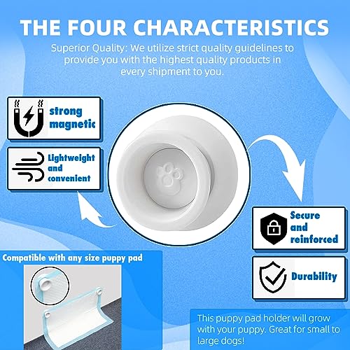 (4-Pack) Potty Training Pad Magnetic Holder Compatible with Any Size of Puppy Pee Pads Perfect for Leg-Lifting Marking Dogs, Strong Magnets Will Stick on Most Flat Surfaces - White - size: Bowl
